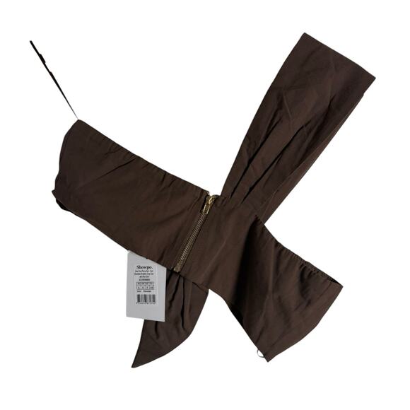 Showpo Sula Two Piece Set One Shoulder Crop Top Midi Skirt Chocolate Brown 2 - Picture 13 of 15